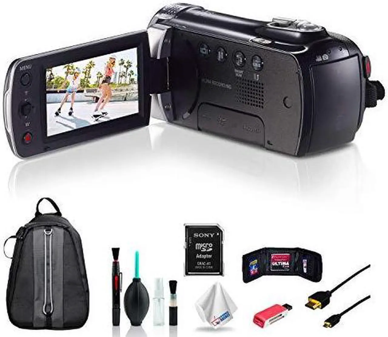 Alt view image 2 of 4 - Samsung HMX-F90 Black Camcorder + Deluxe Padded Backpack with Accessories Bundle