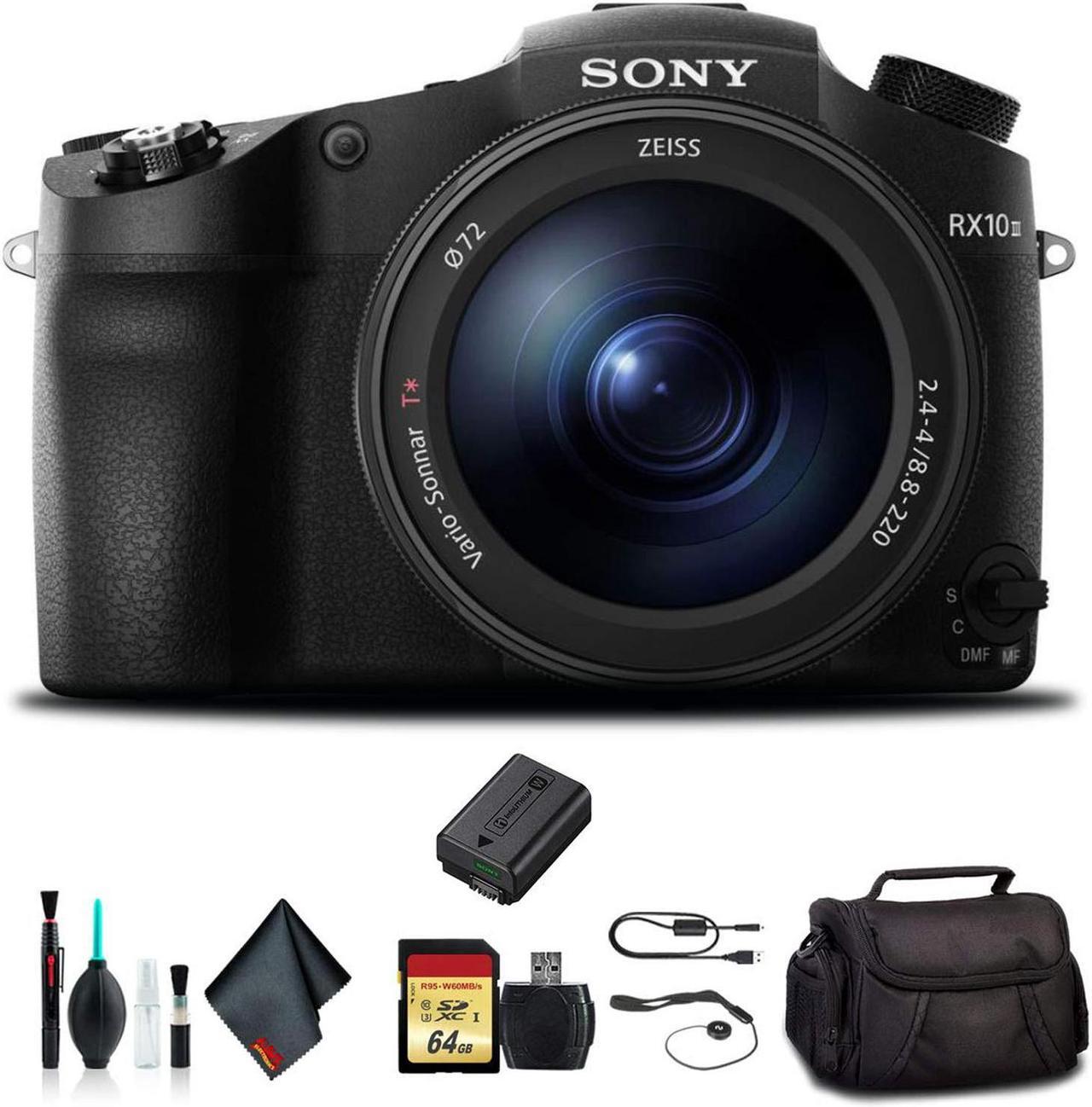 Main image of Sony Cyber-shot DSC-RX10 IV Camera DSCRX10M4/B With Soft Bag, 64GB Memory Card, Card Reader , Plus Essential Accessories