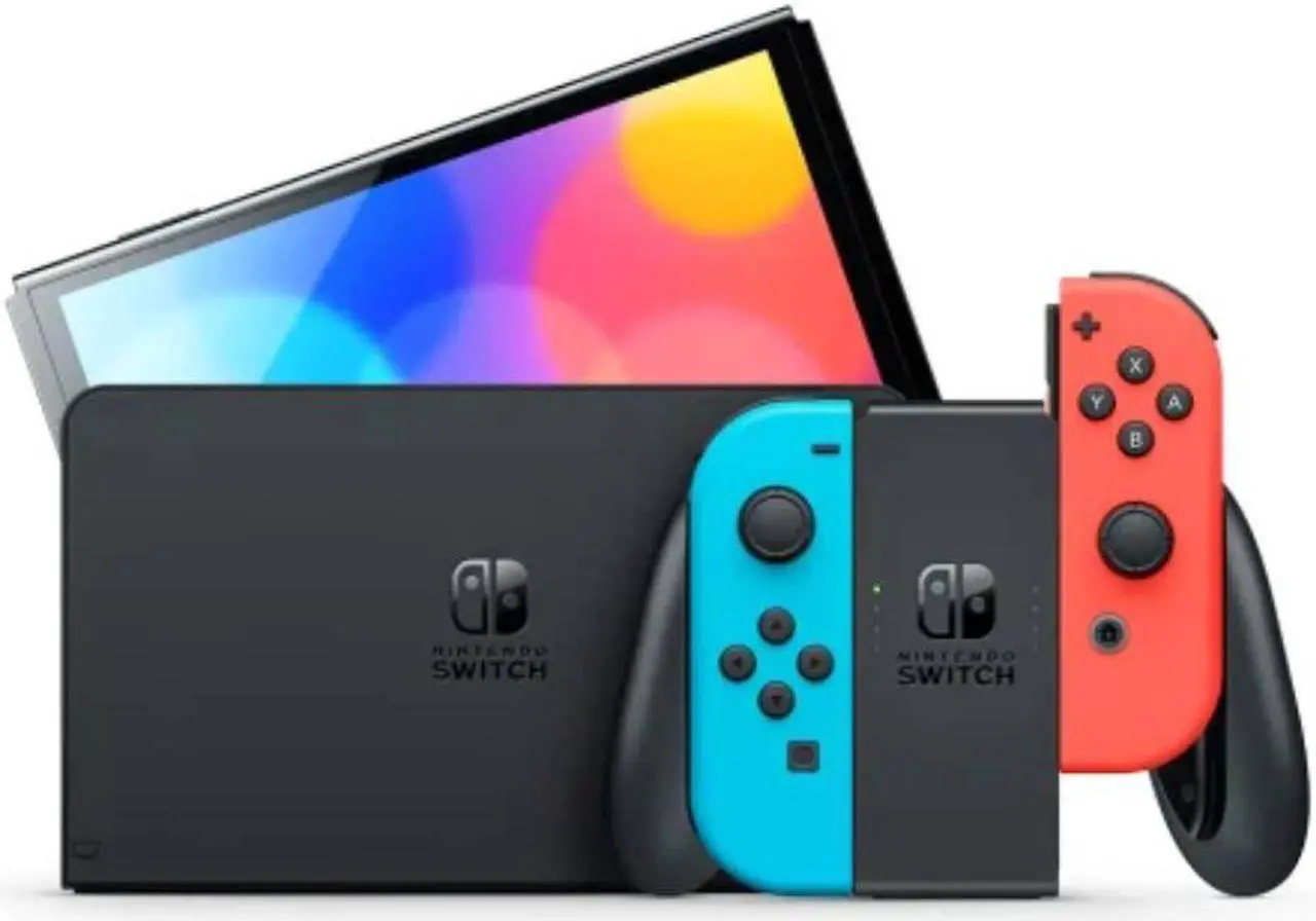 Alt view image 4 of 4 - Nintendo Switch OLED Neon Blue/Red with 128GB Card, Carry Case Bundle