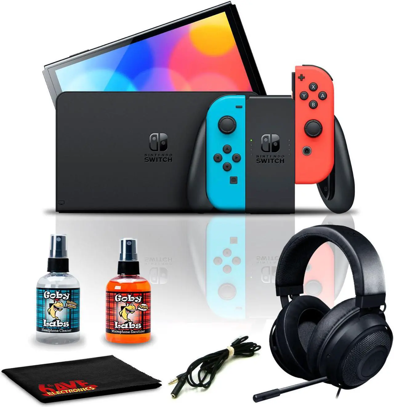 Main image of Nintendo Switch OLED Blue/Red with Razer Kraken Multi Platform Gaming Headset Bundle