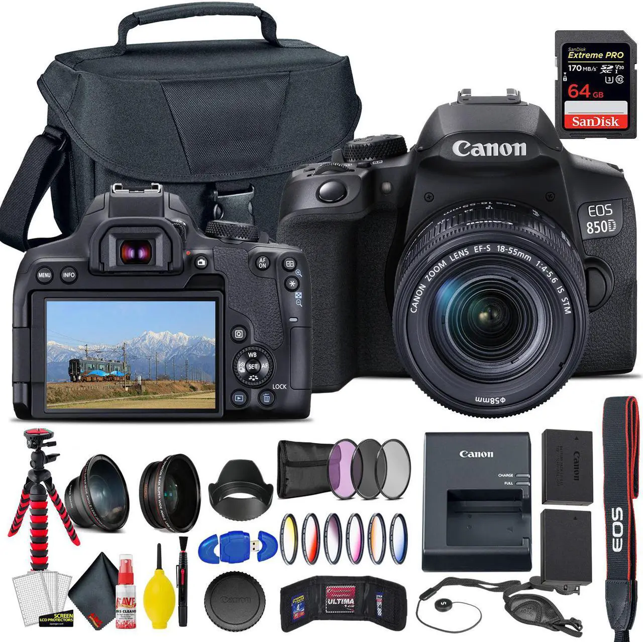 Main image of Canon EOS 850D / Rebel T8i DSLR Camera With 18-55mm Lens + Extra Lenses & Battery Bundle