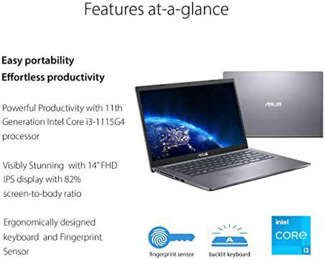 Alt view image 7 of 9 - ASUS VivoBook 14 F415 Laptop Computer, 14 FHD Display, Intel Core i3-1115G4 Processor, 4GB DDR4, 128GB PCIe SSD, Fingerprint Reader, Windows 11 Home in S Mode, Slate Grey, F415EA-AS31
Notebook