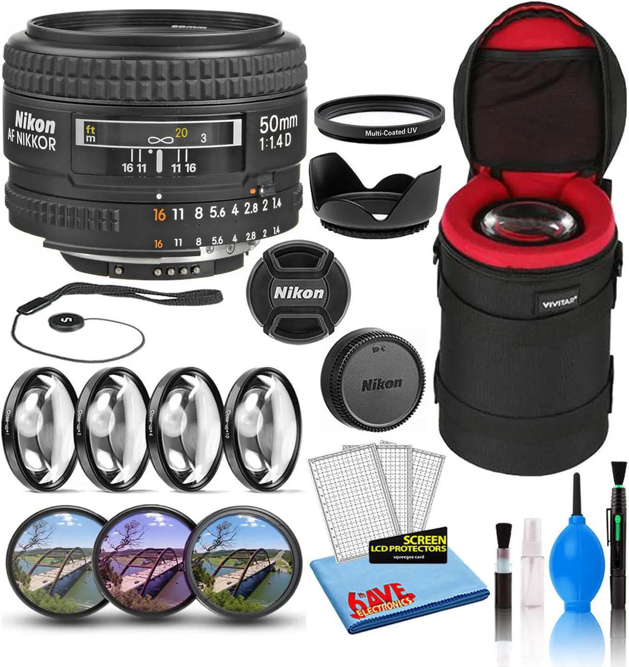 Main image of Nikon AF 50mm f/1.4D Compact Prime Lens (1902) Intl Model Bundle