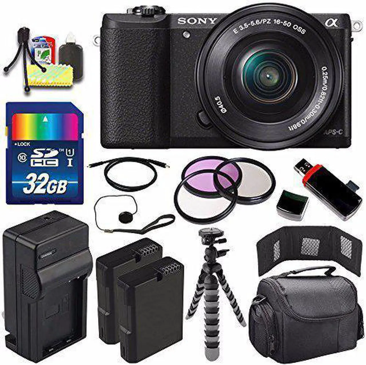 Main image of Sony Alpha a5100 Mirrorless Digital Camera with 16-50mm Lens (Black) + Battery + Charger + 32GB Bundle 5 - International