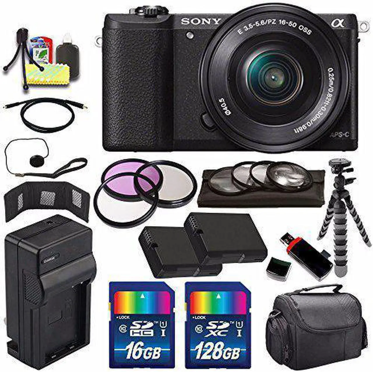 Main image of Sony Alpha a5100 Mirrorless Digital Camera with 16-50mm Lens (Black) + Battery + Charger + 144GB Bundle 7 - Internationa