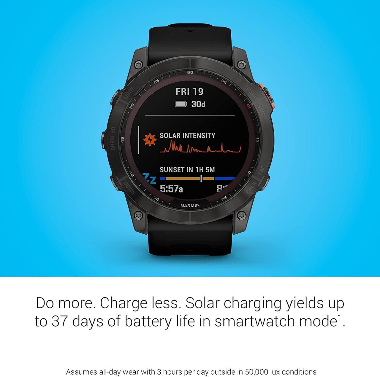 Alt view image 3 of 12 - Garmin Fenix 7X - Sapphire Solar Edition, Black DLC Titanium with Black Band | Multisport GPS Smart Watch 010-02541-22