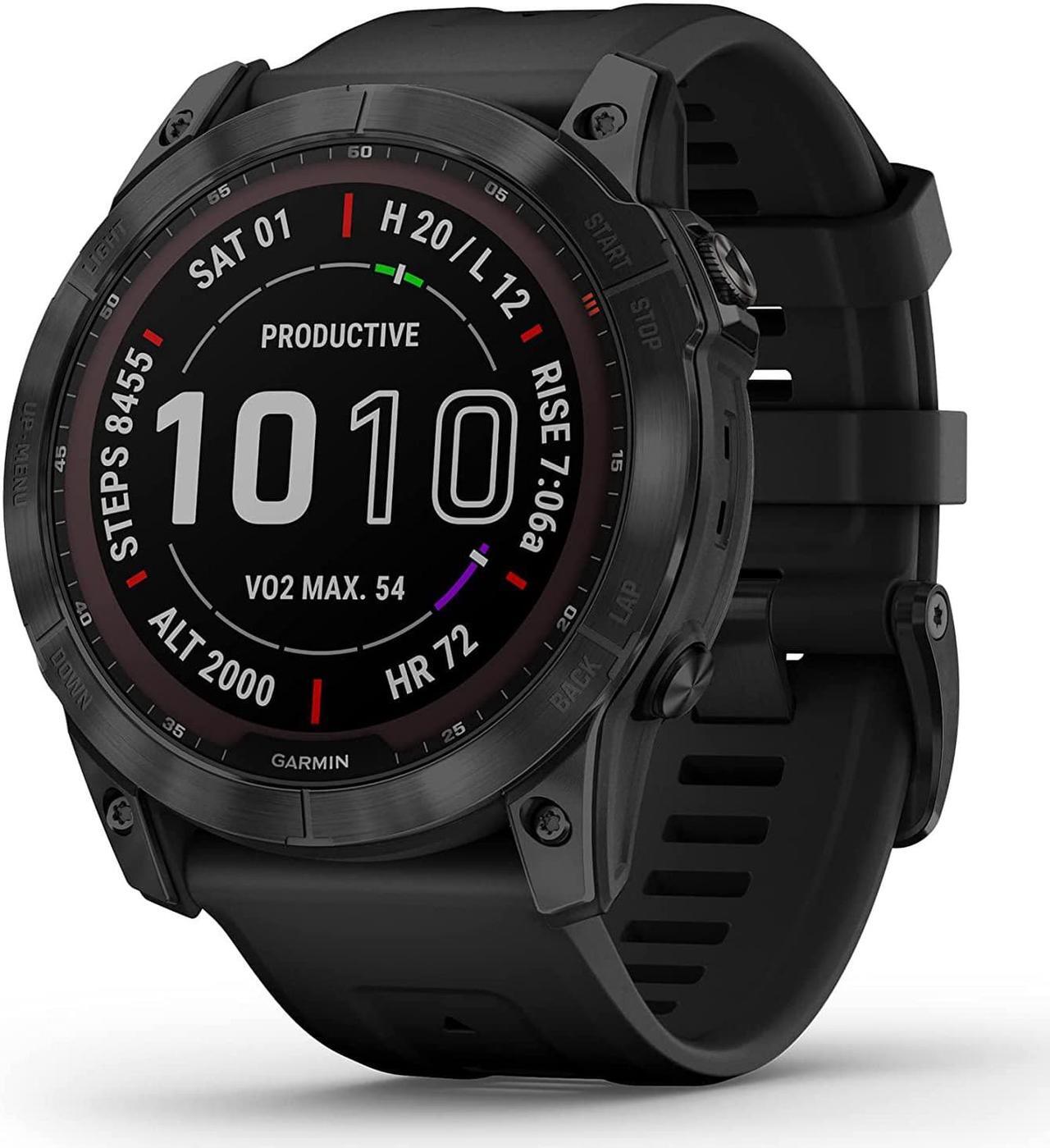 Main image of Garmin Fenix 7X - Sapphire Solar Edition, Black DLC Titanium with Black Band | Multisport GPS Smart Watch 010-02541-22