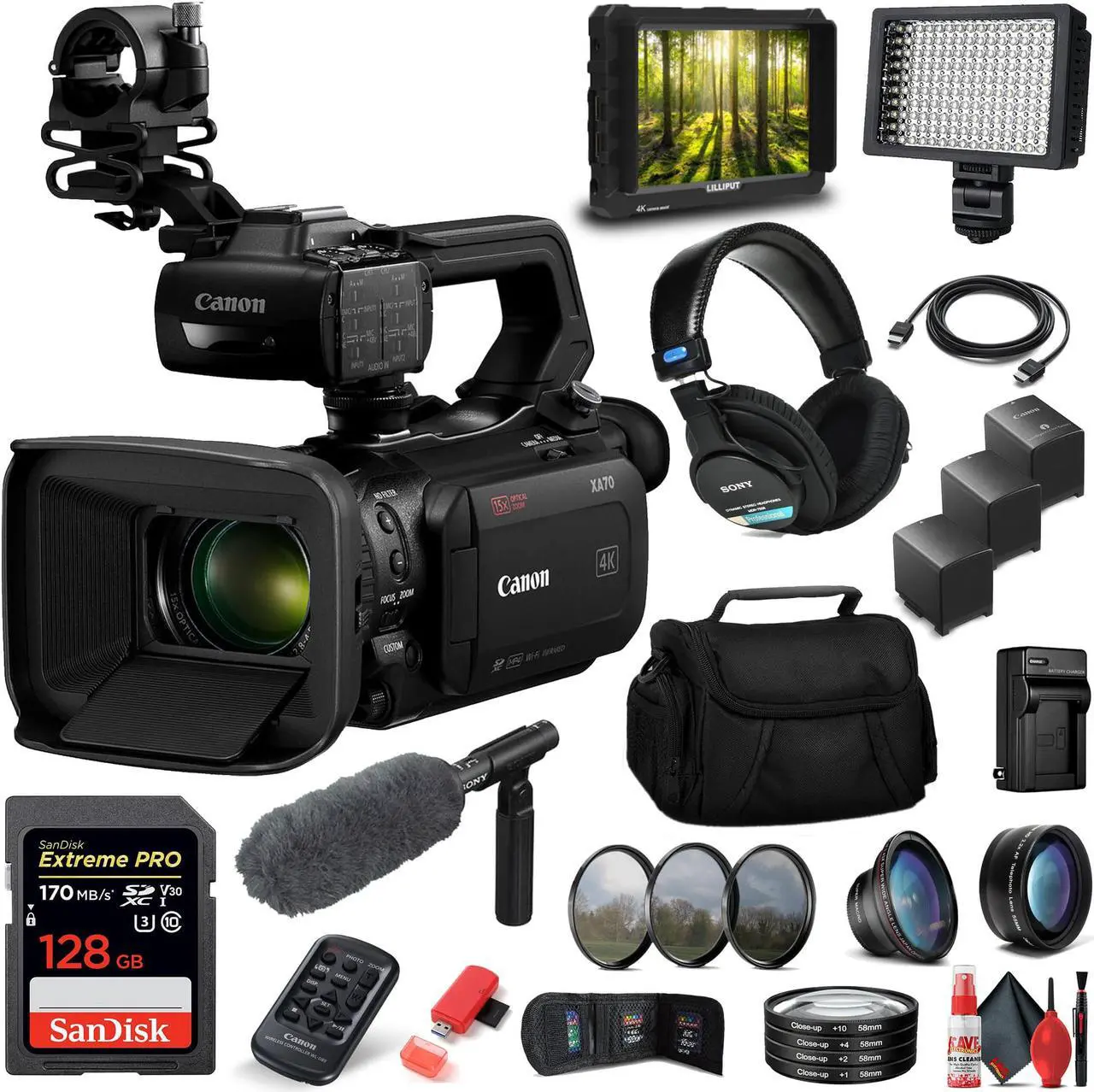 Main image of Canon XA70 Camcorder + Microphone, Professional Headphones, & many accessories