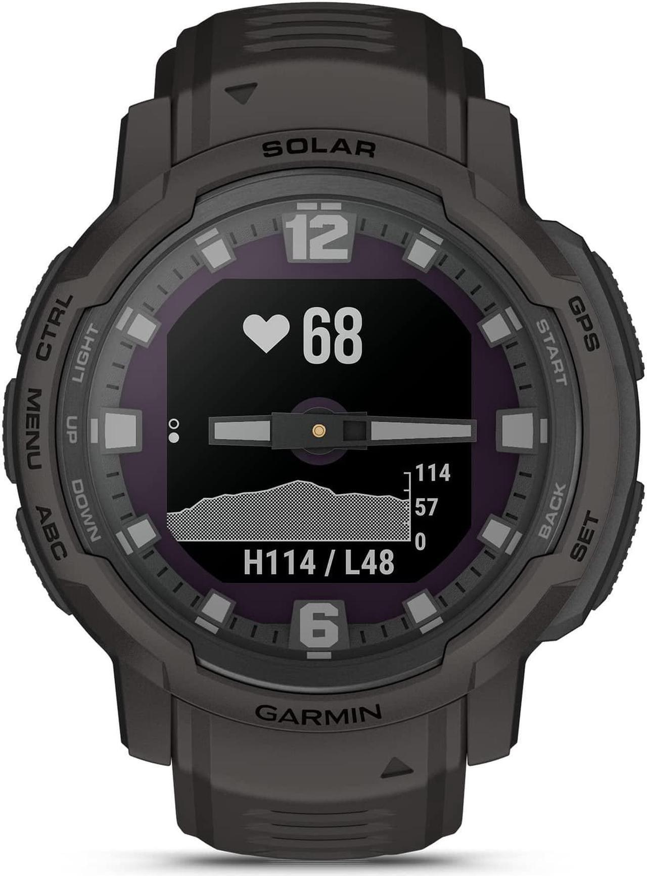 Alt view image 2 of 4 - Garmin Instinct Crossover Solar, Rugged Hybrid Smartwatch with Solar, Analog Hands and Digital Display, Graphite