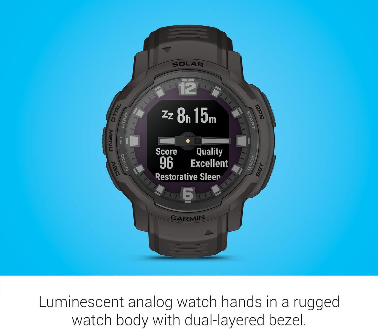 Alt view image 3 of 4 - Garmin Instinct Crossover Solar, Rugged Hybrid Smartwatch with Solar, Analog Hands and Digital Display, Graphite