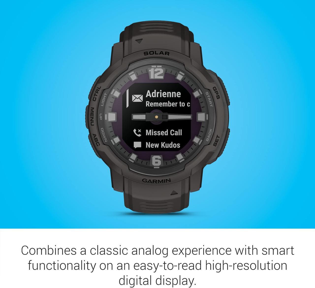 Alt view image 4 of 4 - Garmin Instinct Crossover Solar, Rugged Hybrid Smartwatch with Solar, Analog Hands and Digital Display, Graphite