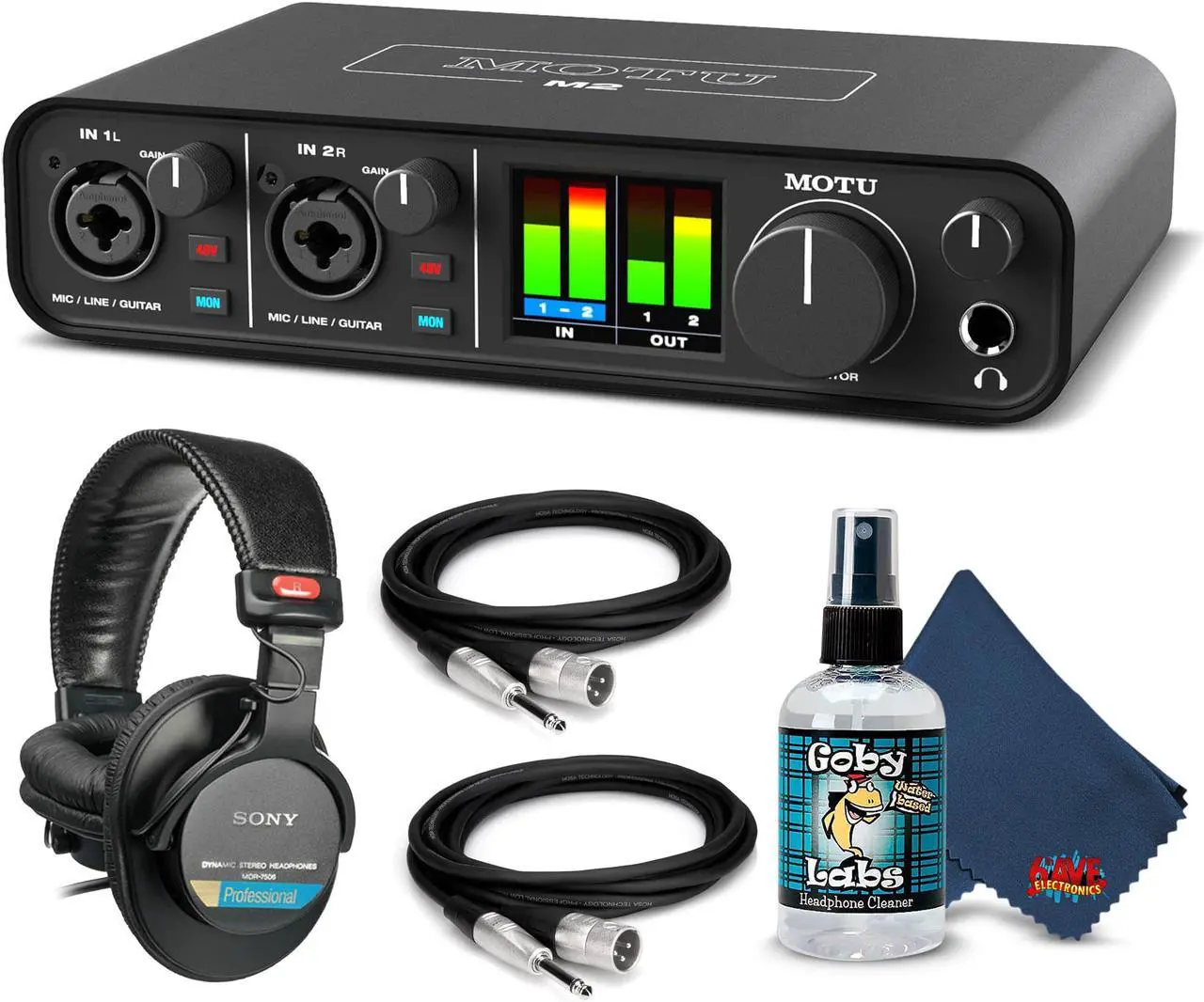 Main image of MOTU M2 2x2 USB-C Audio Interface Bundle with Headphone, XLR Cables, and 6Ave Cleaning Kit