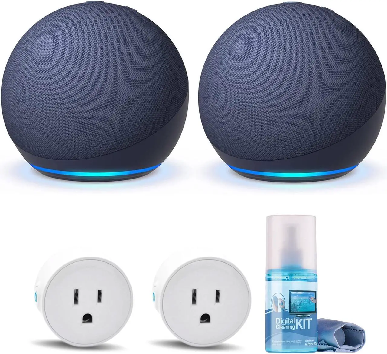 Main image of 2-Pack Amazon Echo Dot (5th Gen, 2022 Release) (Deep Sea Blue) with accessories