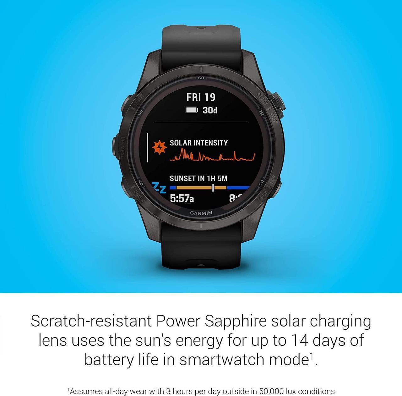 Alt view image 4 of 4 - Garmin fenix 7S Pro Solar, Sapphire, Carbon Gray Titanium Black with Accessories