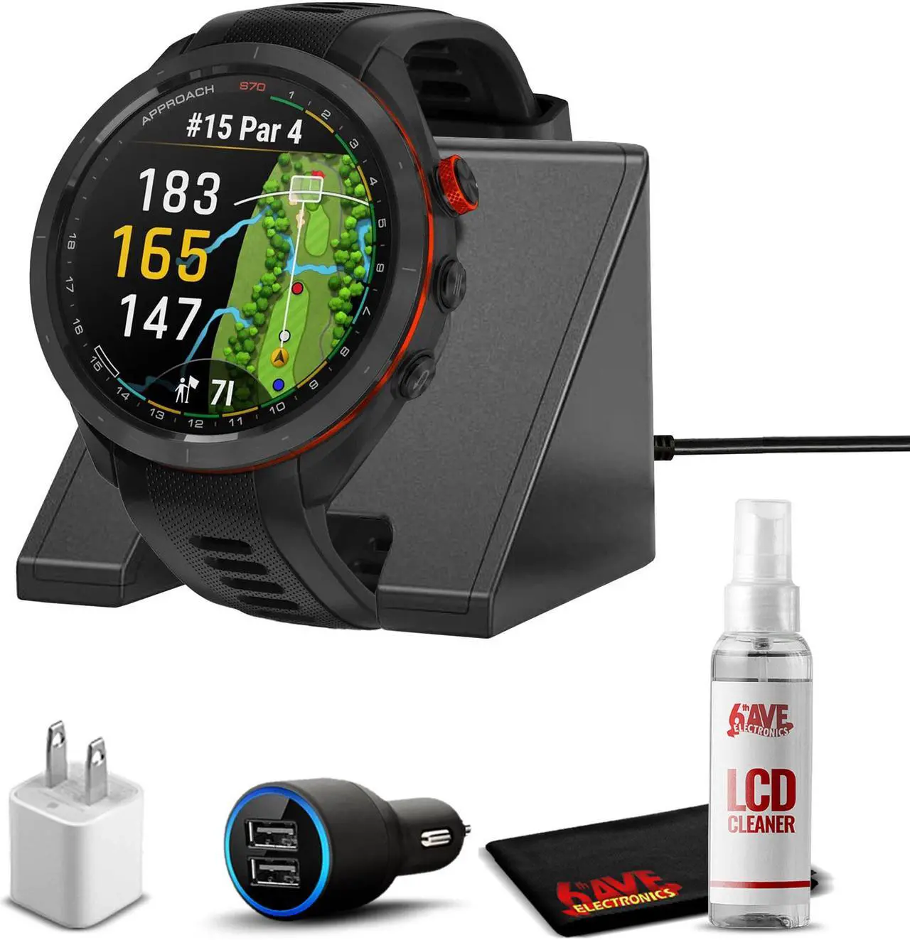 Main image of Garmin Approach S70, Black (47mm) with Accessories