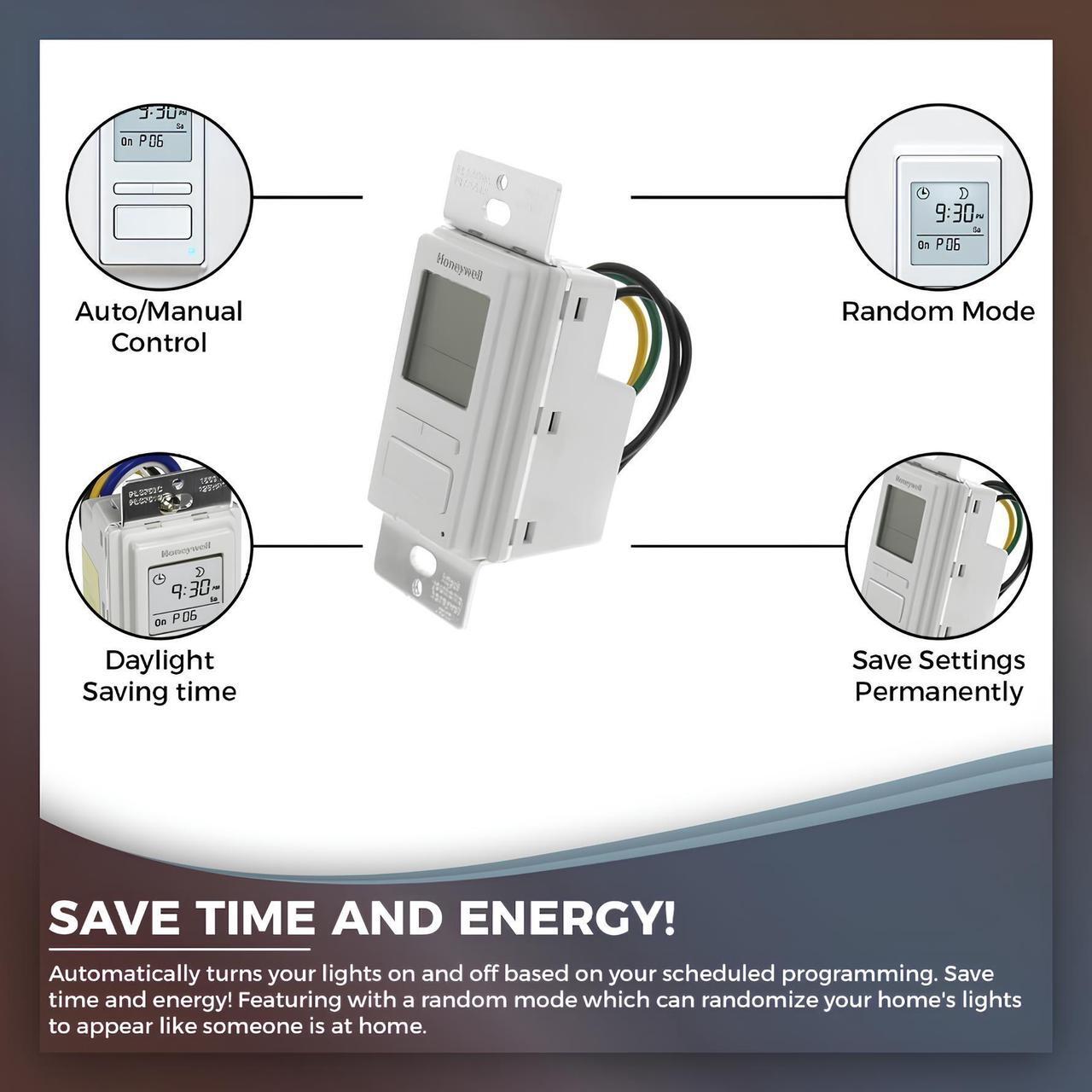 Alt view image 2 of 4 - Honeywell PLS750C1000 Timer Switch with Sunrise Sunset Single or 3 Way