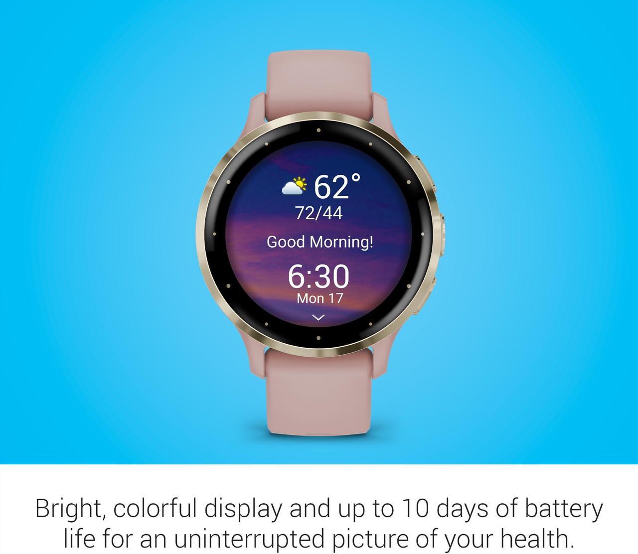 Alt view image 4 of 14 - Garmin Venu 3S, Soft Gold Stainless Steel Bezel with Dust Rose Case and Silicone Band | Smart Watch 010-02785-03