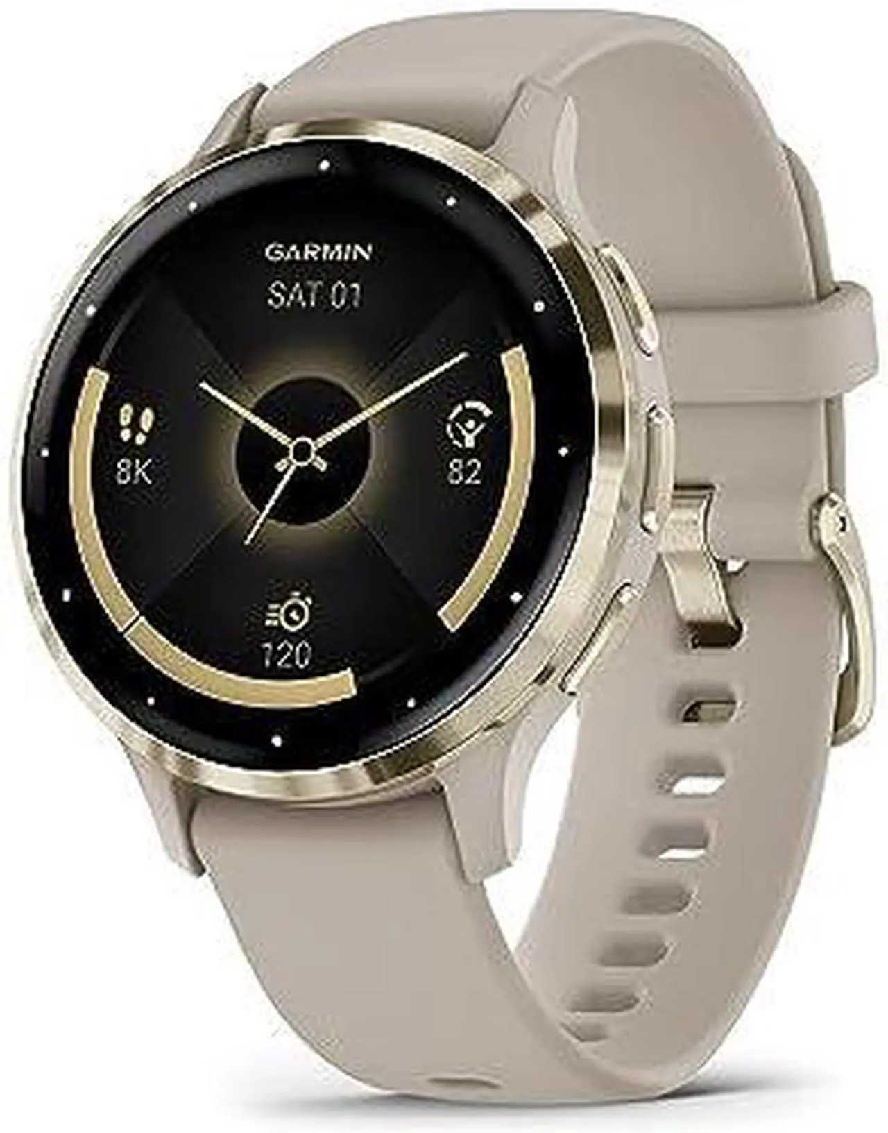 Main image of Garmin Venu 3S, Soft Gold Stainless Steel Bezel with French Gray Case and Silicone Band | Smart Watch 010-02785-02