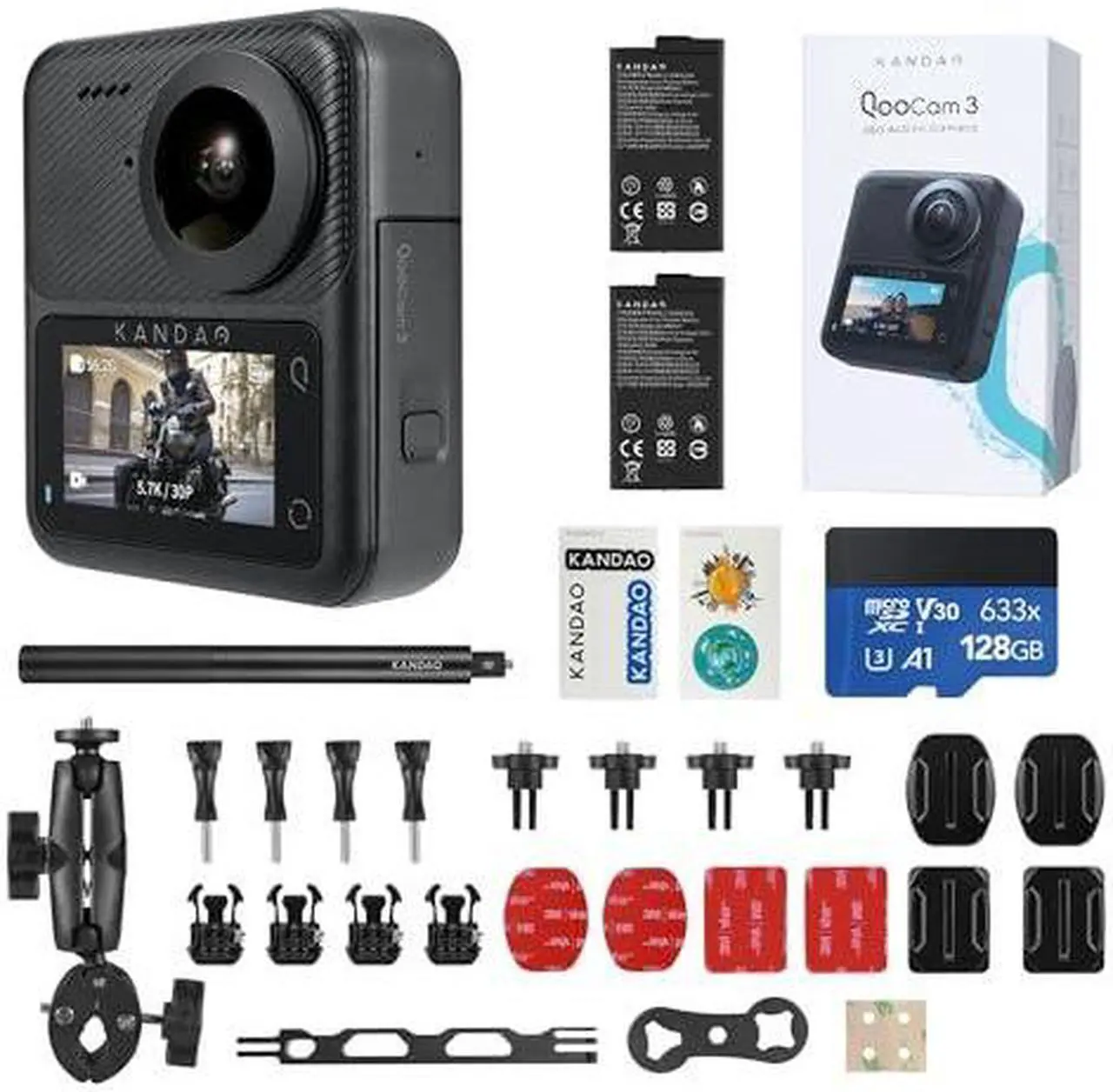 Main image of KanDao QooCam 3 360 Action Camera, 5.7K 62MP 360 Sports Camera, Dual 1/1.55" Sensors Larger Aperture Camera, 60fps Flawless Video Camera, Outdoor Stabilization Waterproof Night Shot, Motorcycle Combo