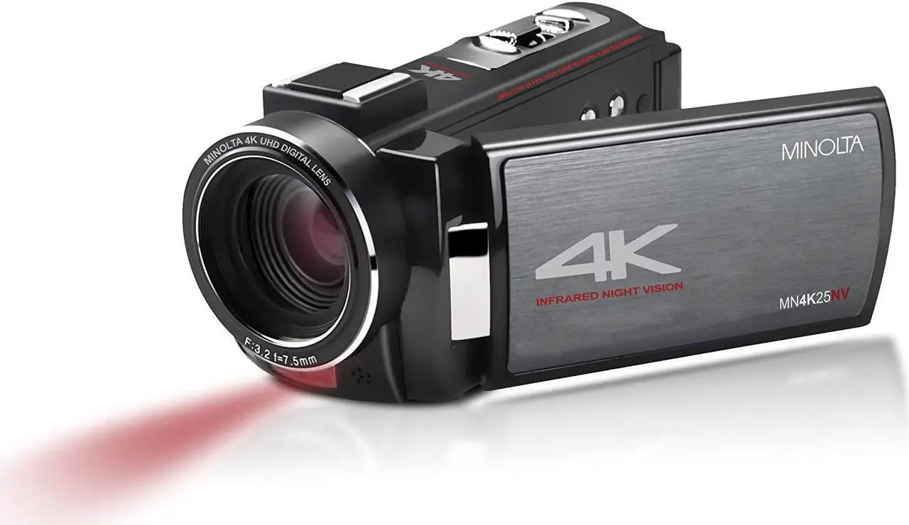 Alt view image 7 of 9 - Minolta MN4K25NV 4K Ultra HD 30MP 3" Touchscreen Camcorder with Night Vision, Black