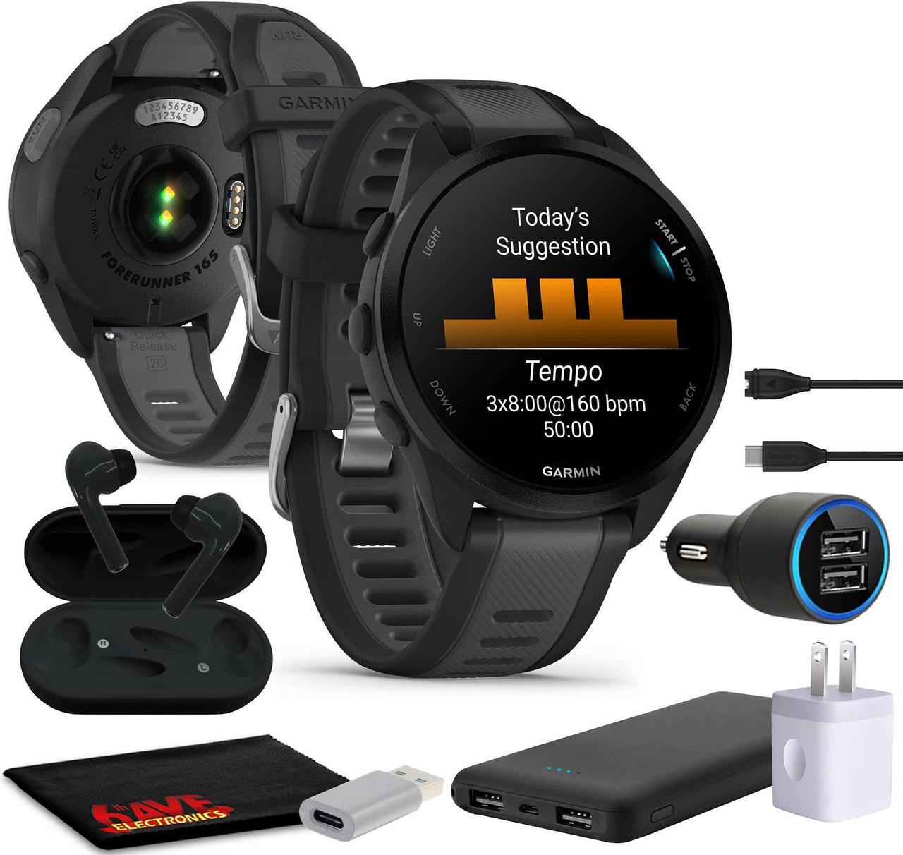 Main image of Garmin Forerunner 165 GPS Running Smart watch Bundle - Black/Slate Gray