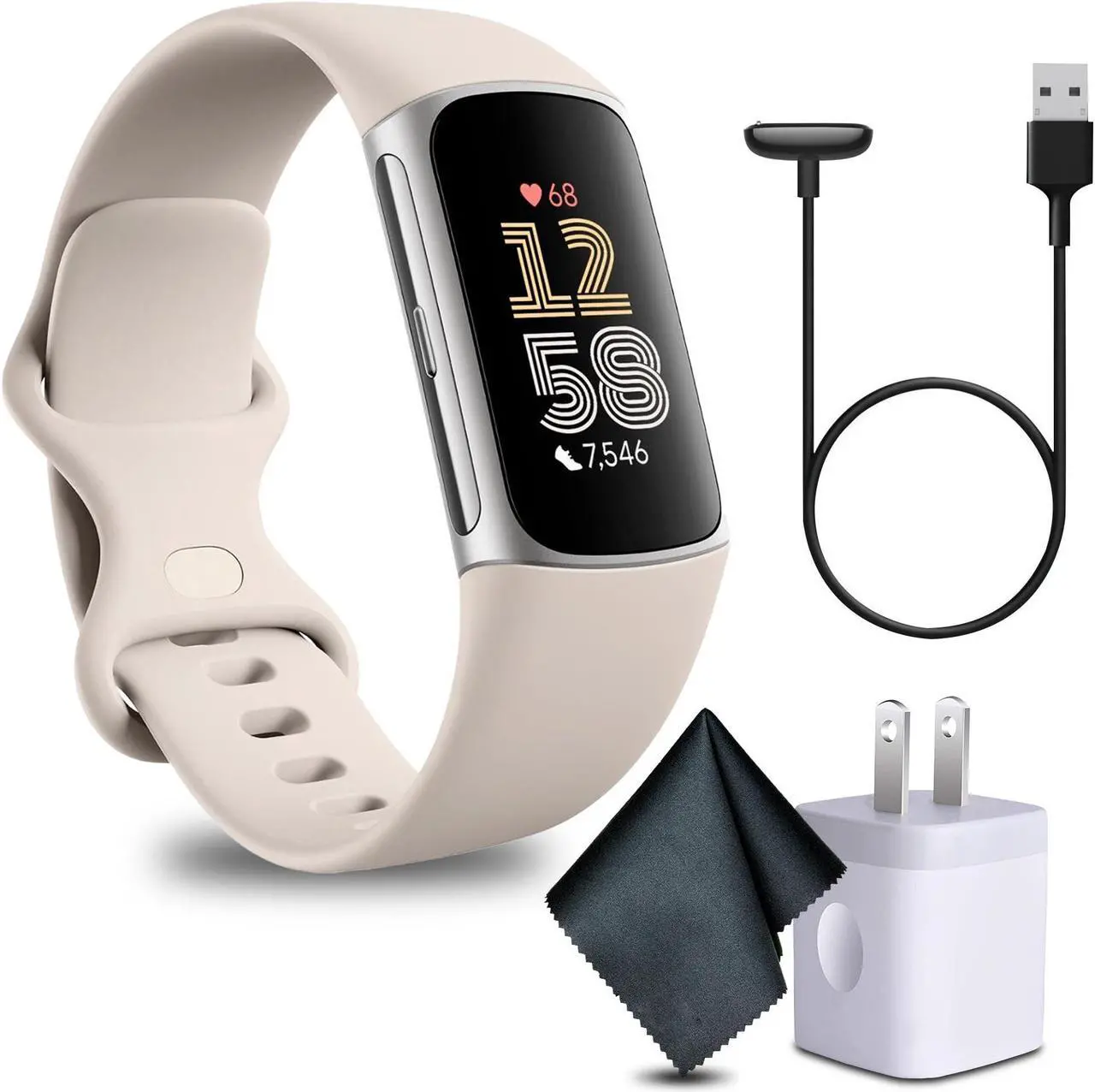 Main image of Fitbit Charge 6 Fitness Tracker Smartwatch- Porcelain/Silver Bundle