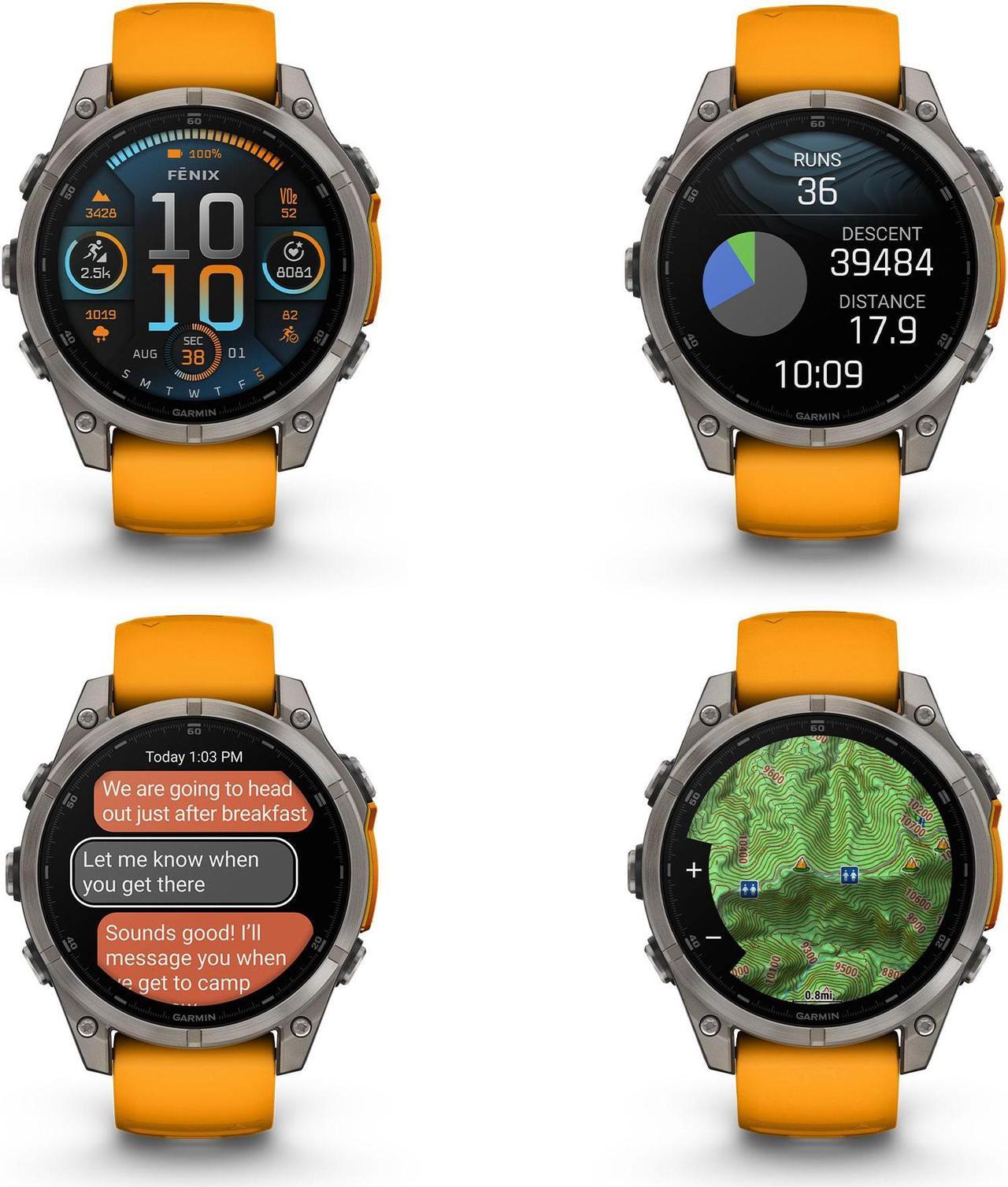 Alt view image 3 of 4 - fenix 8  47 mm, AMOLED, Sapphire, Titanium with Spark Orange/Graphite Silicone Band