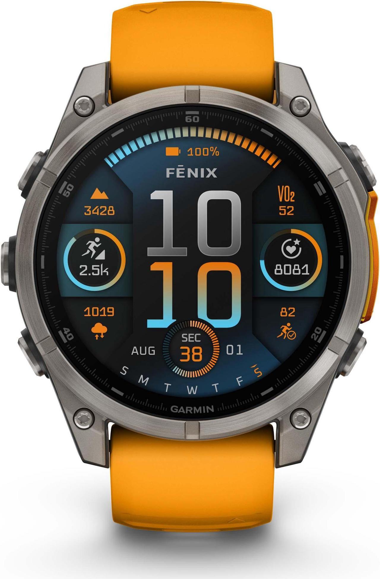 Alt view image 2 of 4 - fenix 8  47 mm, AMOLED, Sapphire, Titanium with Spark Orange/Graphite Silicone Band