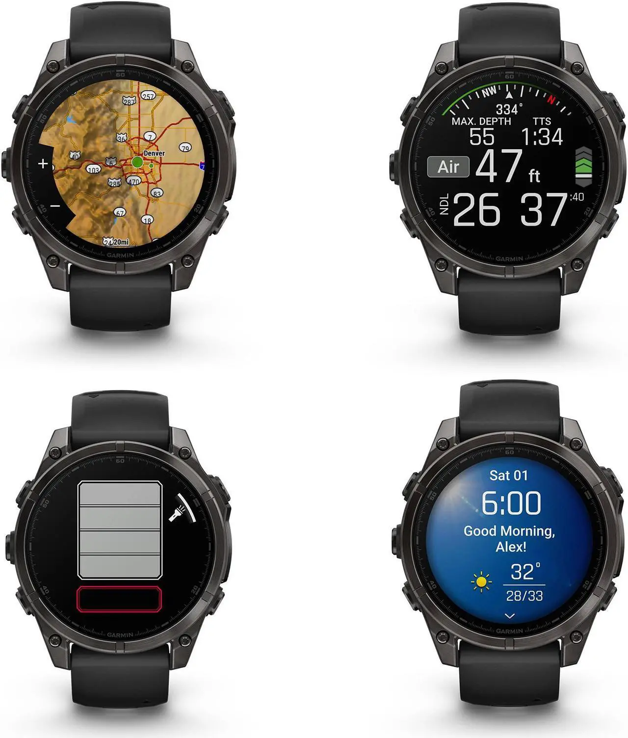 Alt view image 4 of 4 - fenix 8 47mm AMOLED Sapphire Carbon Gray DLC Titanium with Black Gray Silicone