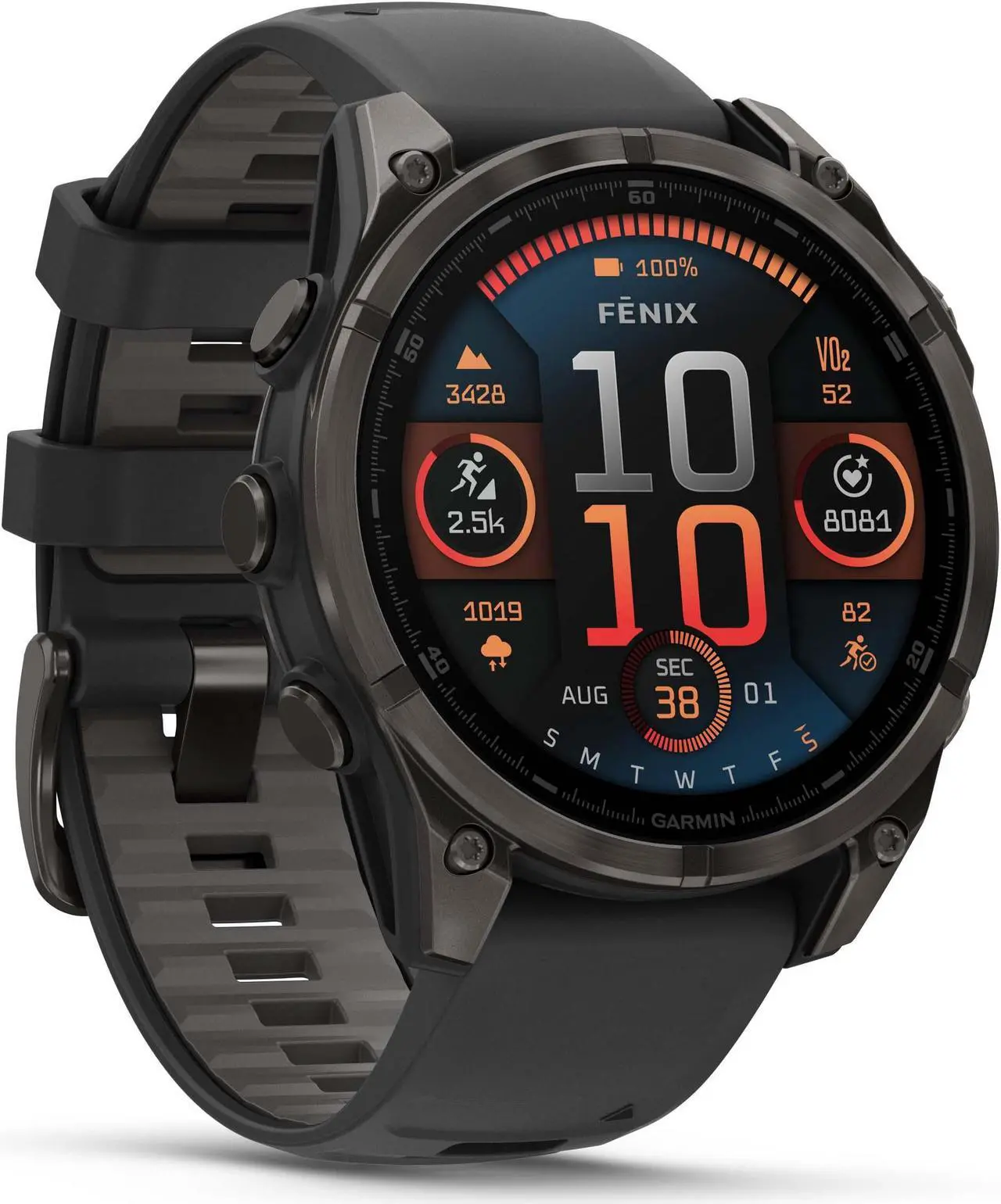 Alt view image 2 of 4 - fenix 8 47mm AMOLED Sapphire Carbon Gray DLC Titanium with Black Gray Silicone