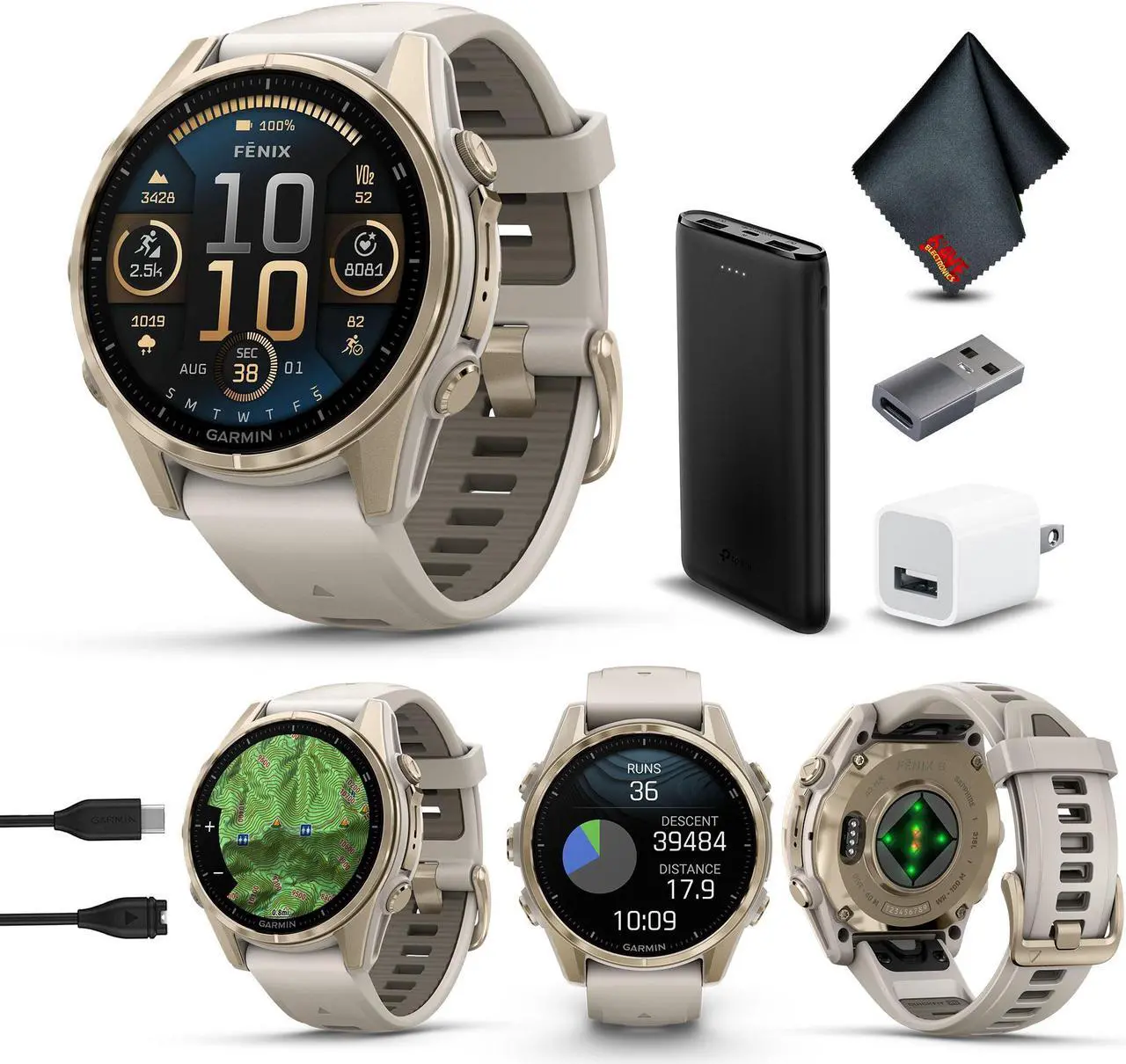 Main image of fenix 8 43mm AMOLED Sapphire Soft Gold W/ Fog Gray/Dark Sandstone Silicone Band