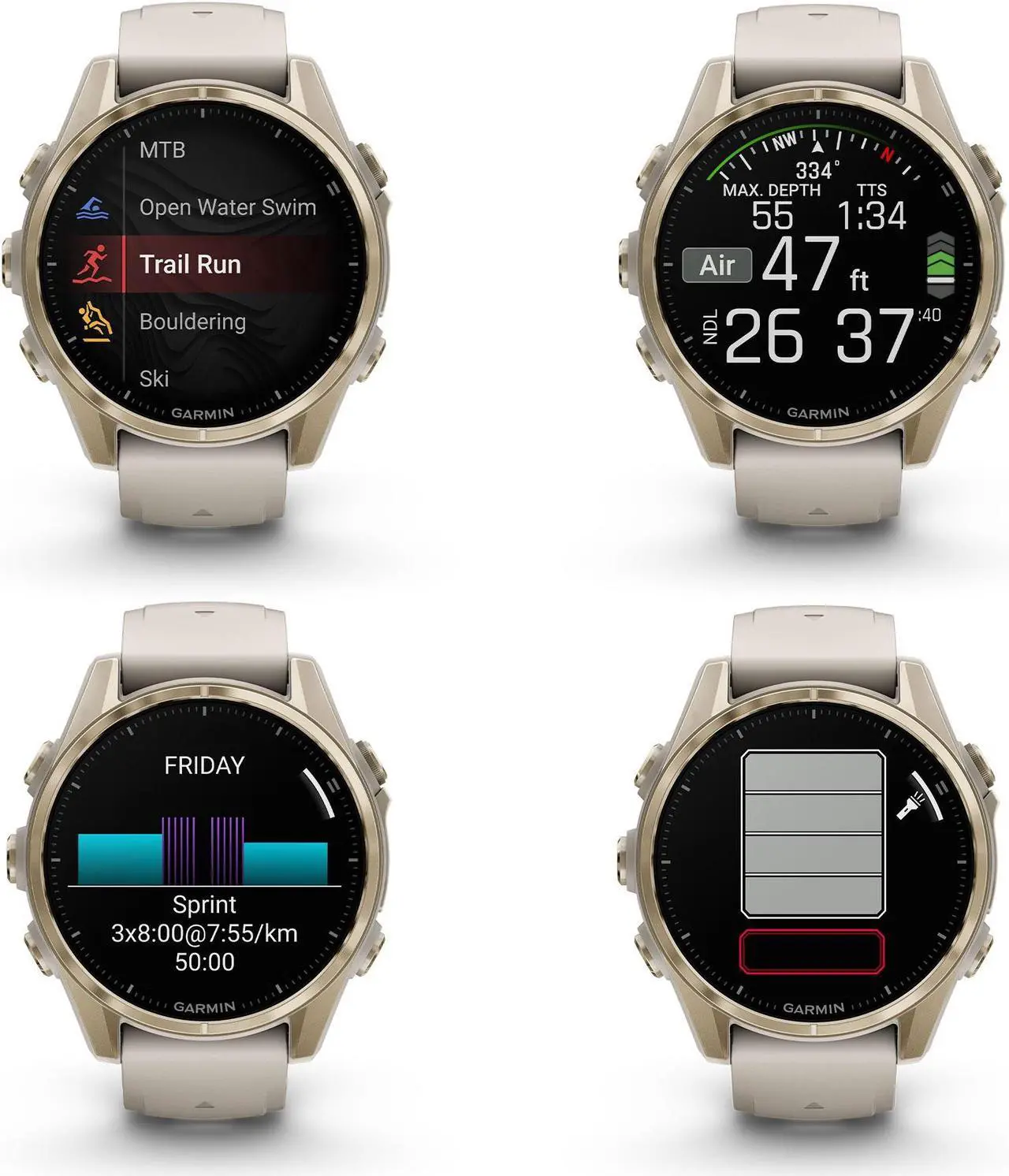Alt view image 3 of 4 - fenix 8 43mm AMOLED Sapphire Soft Gold W/ Fog Gray/Dark Sandstone Silicone Band