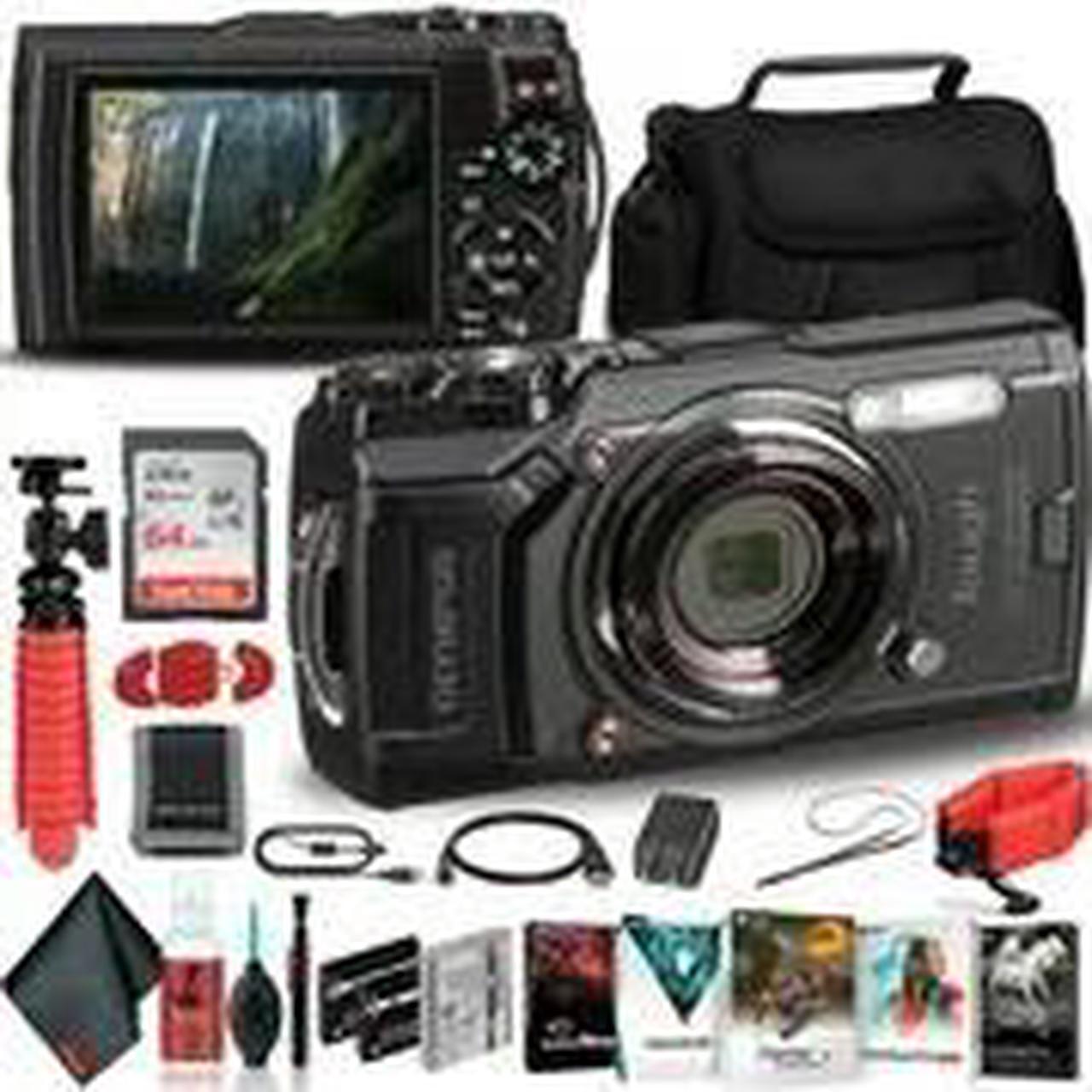 Alt view image 2 of 3 - Olympus Tough TG-6 Waterproof Camera (Black) - Adventure Bundle - With 2 Extra Batteries + Float Strap + Sandisk 64GB Ultra Memory Card + Padded Case + Flex Tripod + Photo Software Suite + More