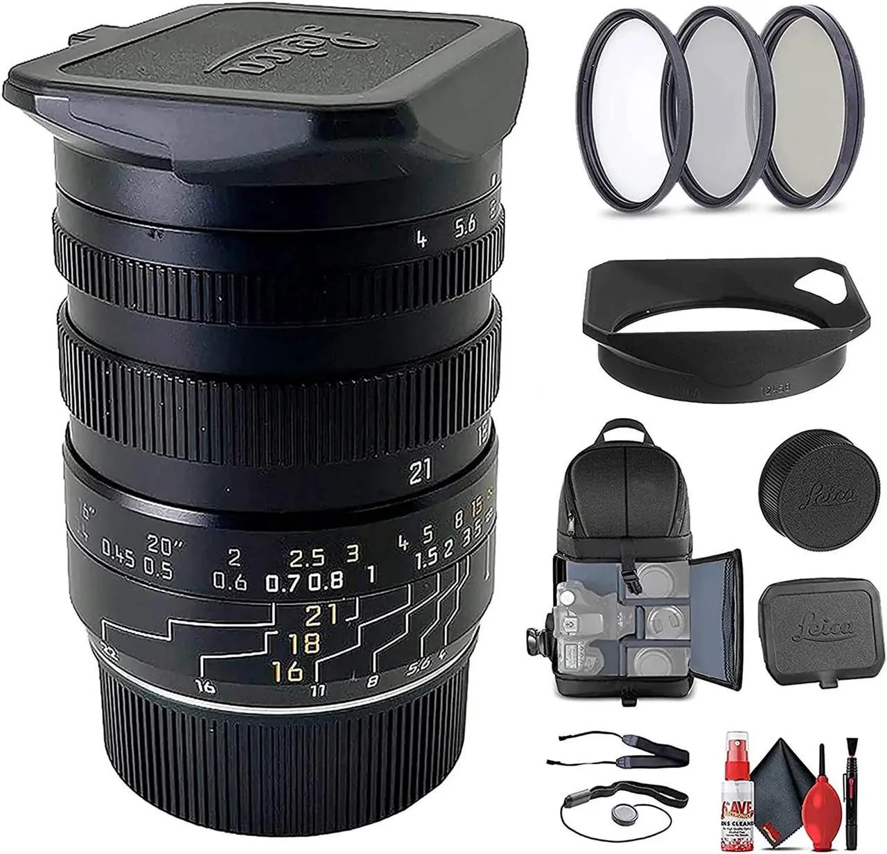 Alt view image 3 of 3 - Leica 16-18-21mm f/4.0 M-Tri-Elmar Lens (11626) + 6Ave Accessory Kit