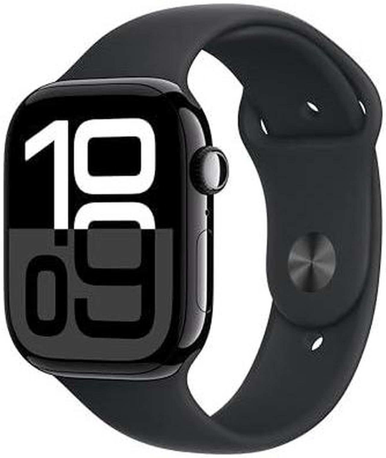 Main image of Apple Watch Series 10 [GPS 46mm case] Smartwatch with Jet Black Aluminium Case with Black Sport Band - S/M. Fitness Tracker, ECG App, Always-On Retina Display, Water Resistant
