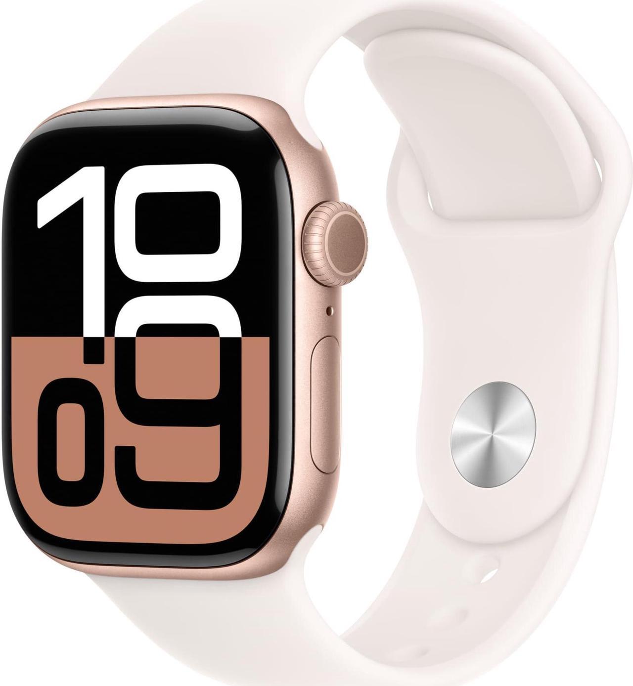 Main image of Apple Watch Series 10 [GPS 42mm case] Smartwatch with Rose Gold Aluminium Case with Light Blush Sport Band - S/M. Fitness Tracker, ECG App, Always-On Retina Display, Water Resistant
