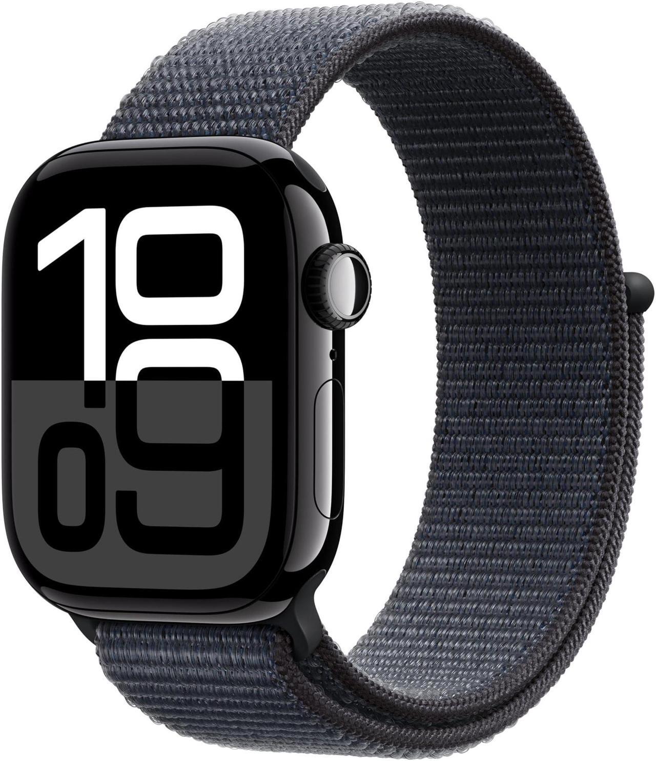 Main image of Apple Watch Series 10 [GPS 42mm case] Smartwatch with Jet Black Aluminium Case with Ink Sport Loop. Fitness Tracker, ECG App, Always-On Retina Display, Carbon Neutral