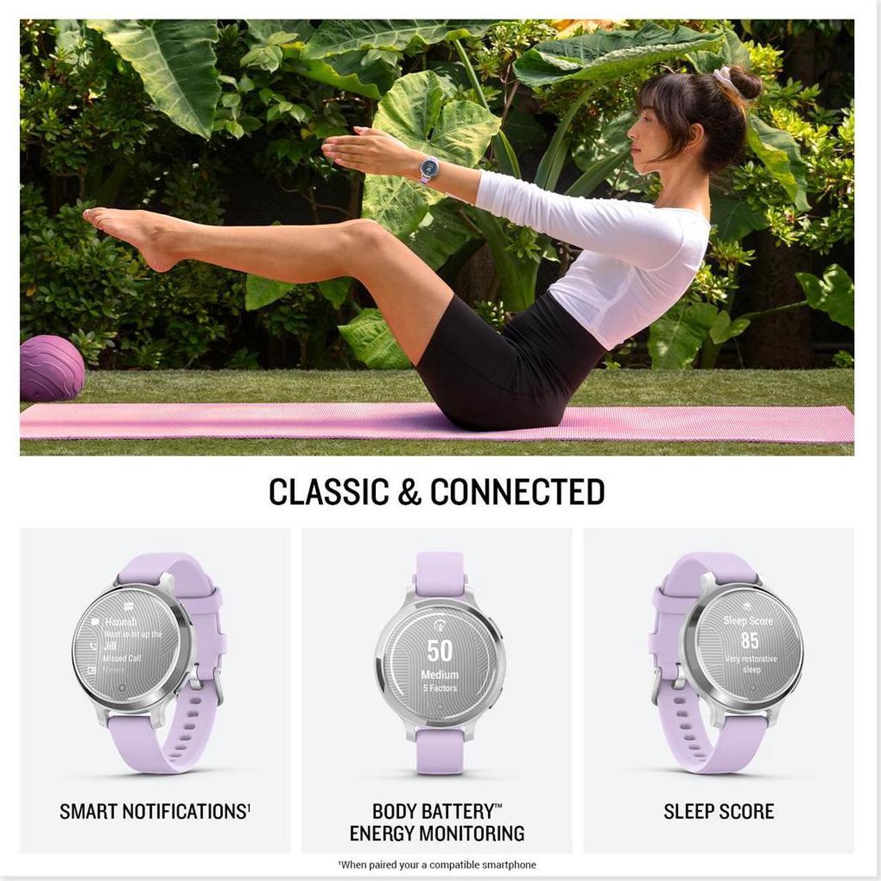 Alt view image 4 of 4 - Garmin Lily 2, Small and Stylish Smartwatch Metallic Lilac Bundle for Women