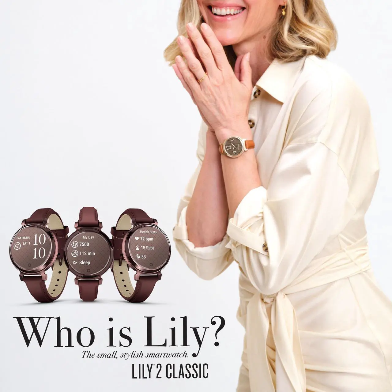 Alt view image 4 of 4 - Garmin Lily 2 Classic, Small and Stylish Smartwatch Cream Gold with Tan Bundle