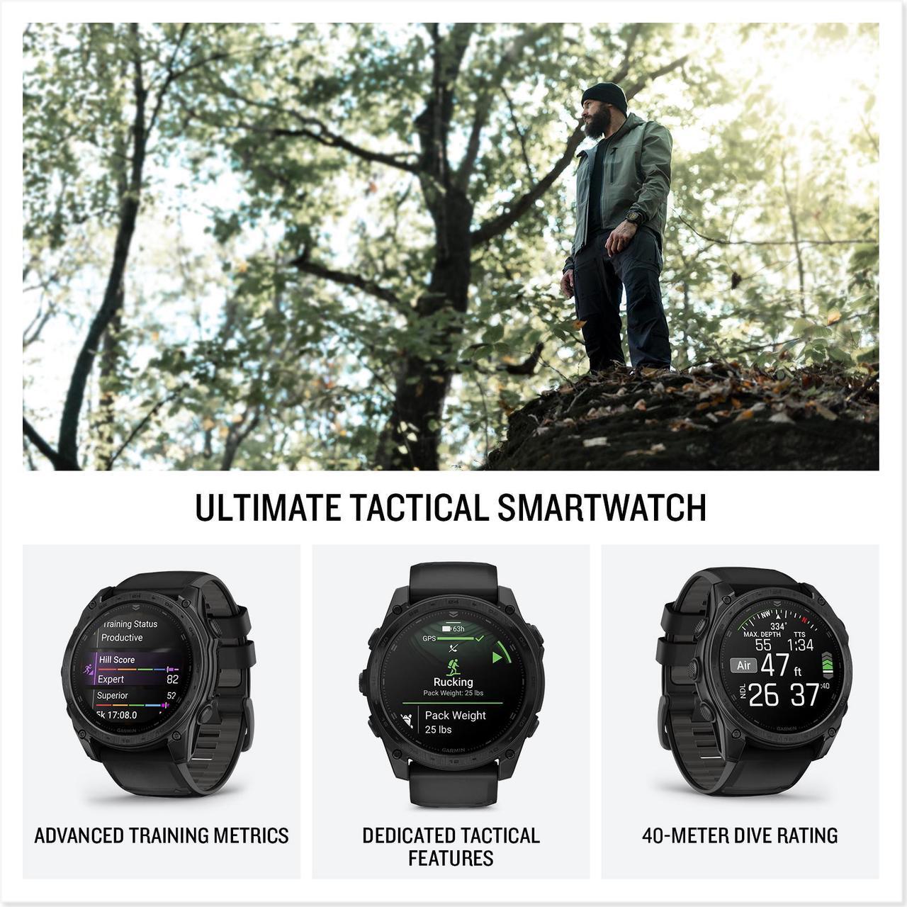 Alt view image 3 of 4 - Garmin tactix 8 47mm, AMOLED Display, Premium Tactical GPS Smartwatch, Includes Applied Ballistics Ultralight Solver