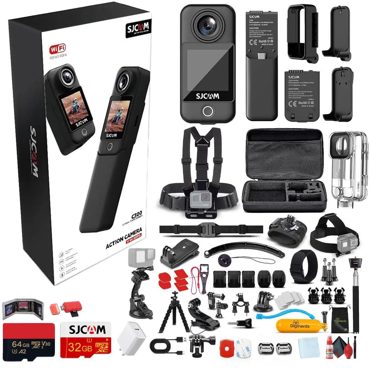 Main image of SJCAM C300 4K Dual Touchscreen Action Camera Accessory Bundle
