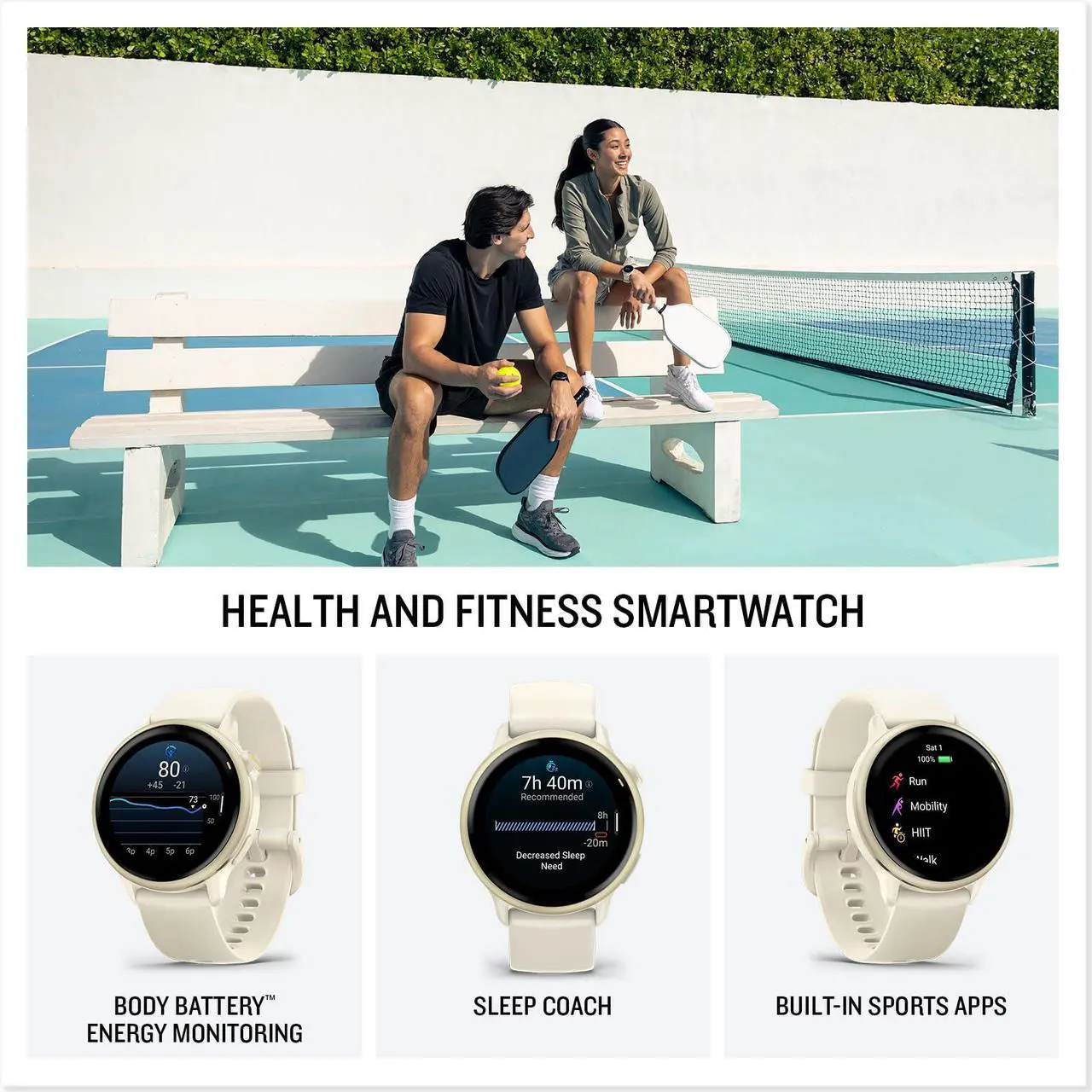 Alt view image 2 of 9 - Garmin vívoactive® 6, Health and Fitness GPS Smartwatch, AMOLED Display, Up to 11 Days of Battery, Lunar Gold with Bone Band