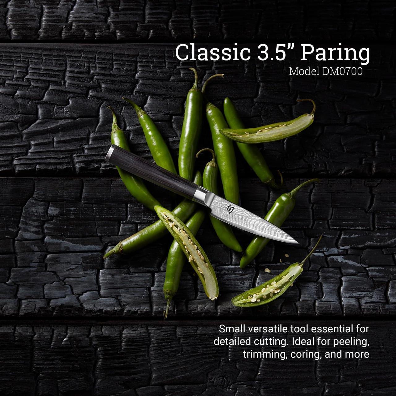 Alt view image 3 of 4 - Shun Classic 3.5" Paring Knife, Handcrafted Japanese Vegetable & Fruit Knife, VG-MAX Core with Damascus Stainless Steel Cladding, Pakkawood Handle, Small Kitchen Tool for Peeling, Coring & Cutting