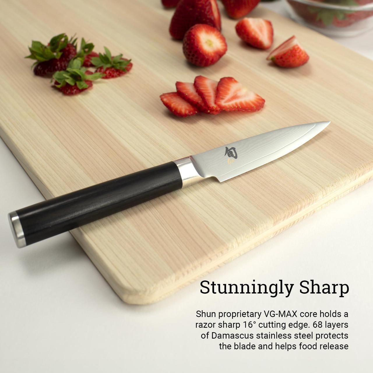 Alt view image 4 of 4 - Shun Classic 3.5" Paring Knife, Handcrafted Japanese Vegetable & Fruit Knife, VG-MAX Core with Damascus Stainless Steel Cladding, Pakkawood Handle, Small Kitchen Tool for Peeling, Coring & Cutting