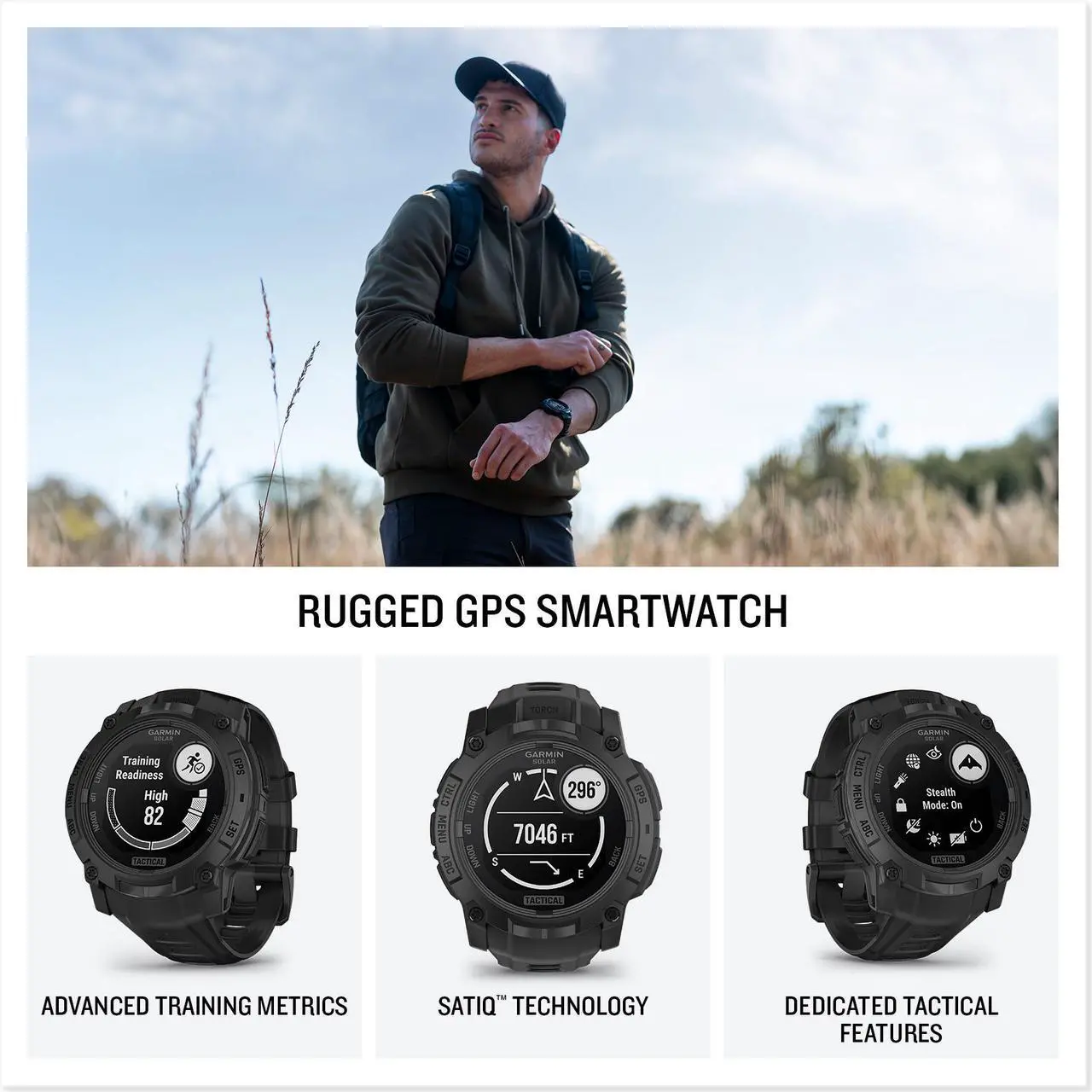 Alt view image 3 of 4 - Garmin Instinct 3, 50mm, Solar, Tactical Edition, Bundle
