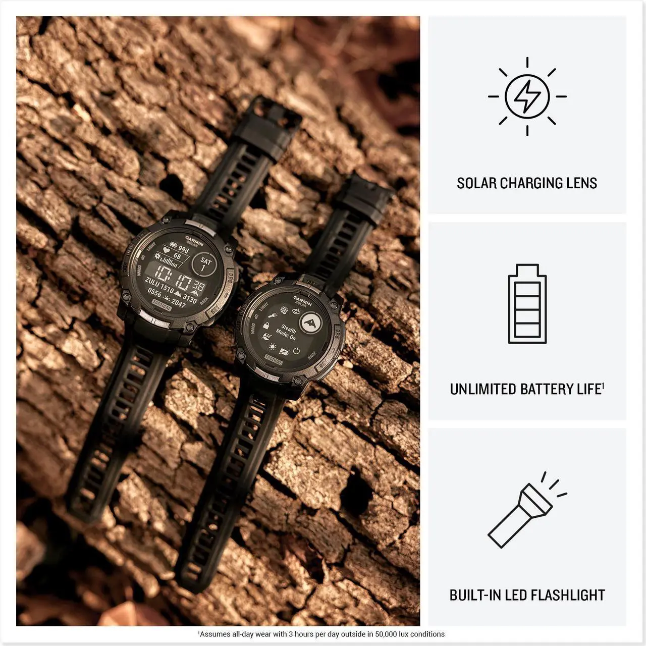 Alt view image 4 of 4 - Garmin Instinct 3, 50mm, Solar, Tactical Edition, Bundle
