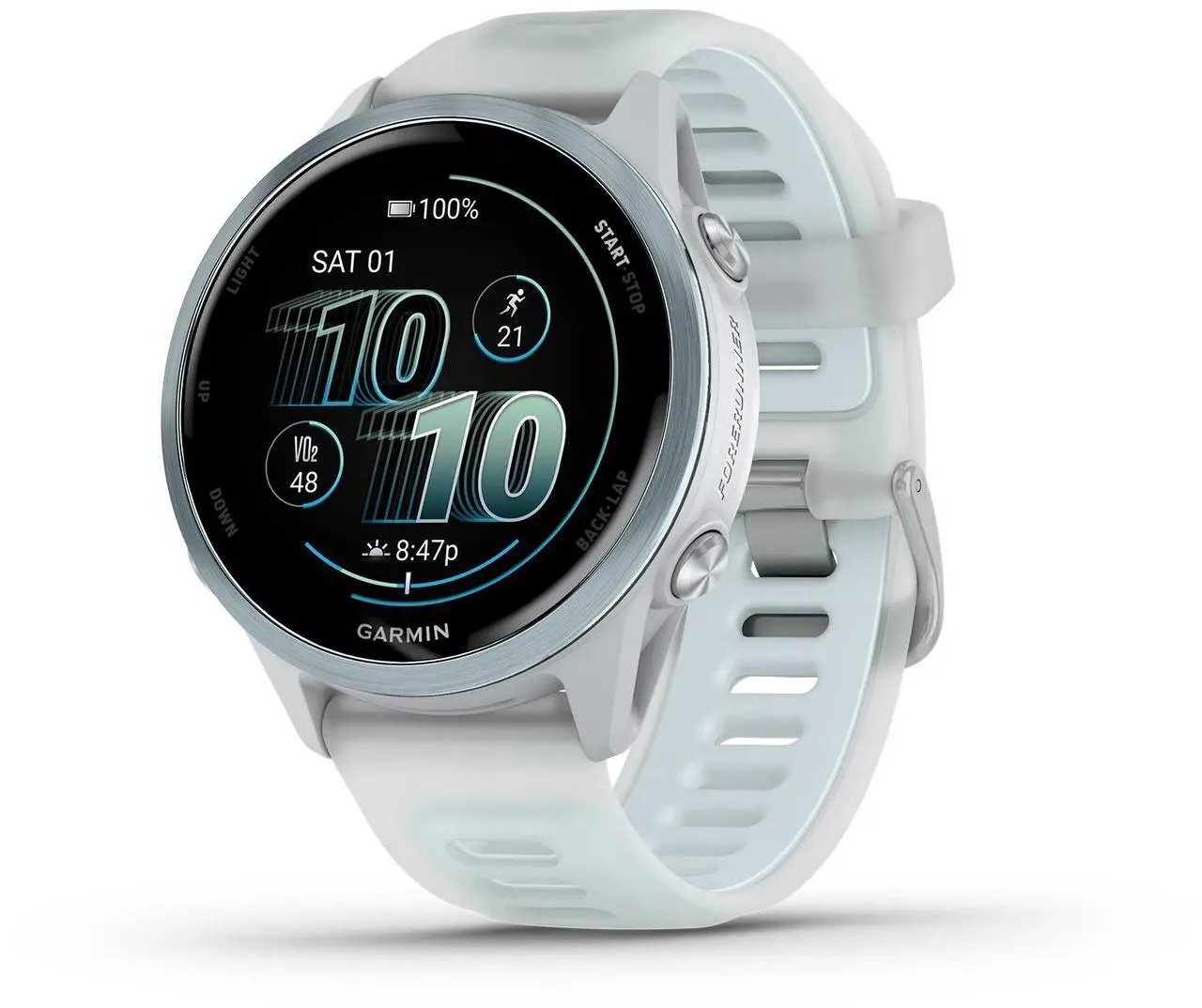 Alt view image 2 of 4 - Garmin Forerunner 570  42MM, Whitestone/Cloud Blue , Air Pro EarBuds
