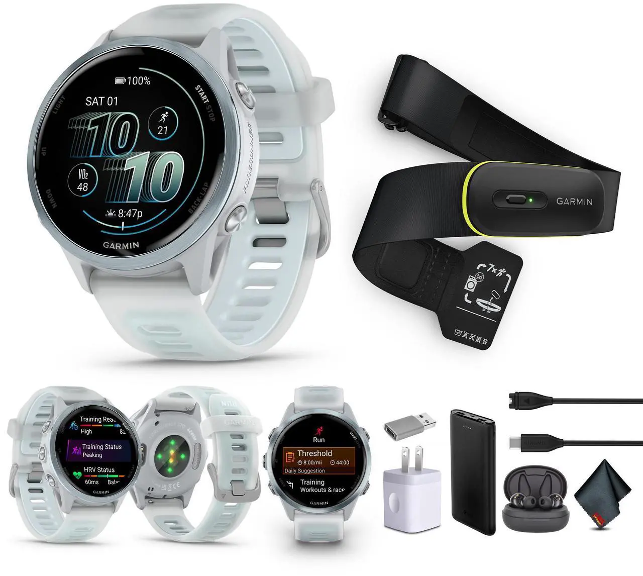 Main image of Garmin Forerunner 570  42MM, Whitestone/Cloud Blue , Air Pro EarBuds