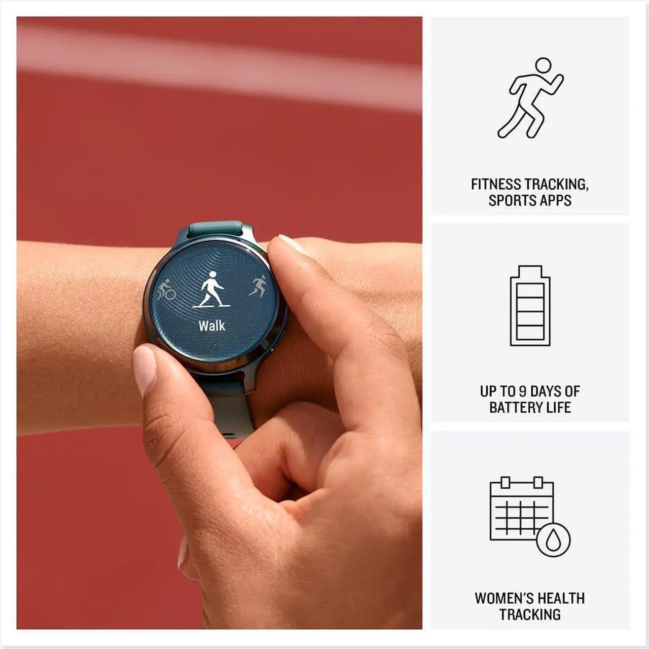 Alt view image 4 of 4 - Garmin Lily® 2 Active, Small and Stylish Smartwatch, Built-in GPS, Hidden Display, Patterned Lens, Up to 9 Days Battery Life, Jasper Green with Jasper Green Silicone Band