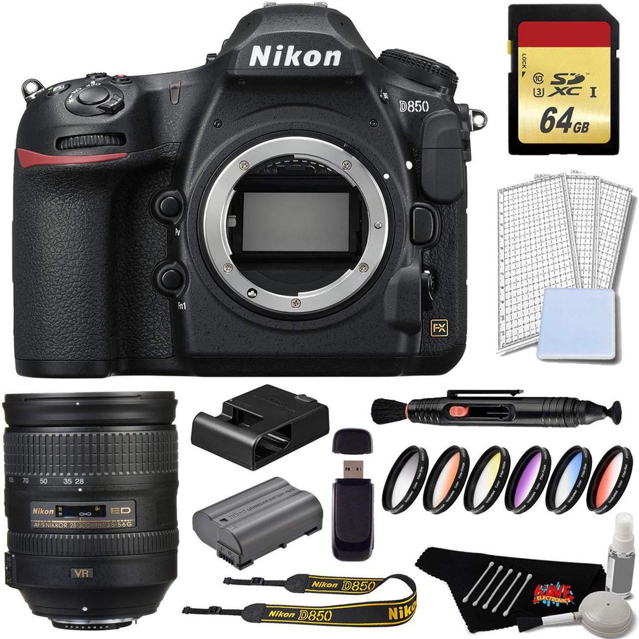 Main image of Nikon D850 DSLR Camera Silver Bundle + Nikon AF-S NIKKOR 28-300mm f/3.5-5.6G ED VR Lens (Intl Model)